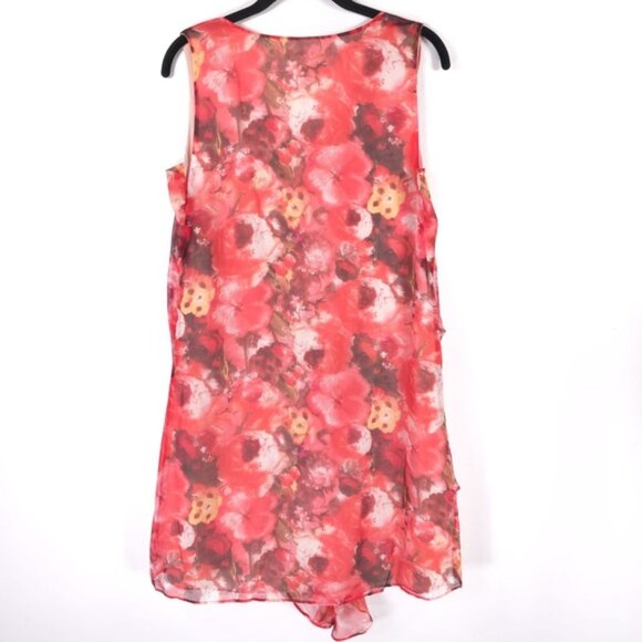 Sundance Women’s 100% SILK Red Mini Dress Floral Watercolor Chiffon Tie Waist 4 - Picture 2 of 11